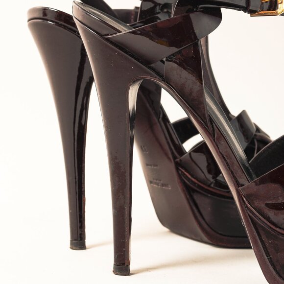 Saint Laurent Tribute Open Toe Bourgogne Patent Leather Platform Sandal - Picture 8 of 12